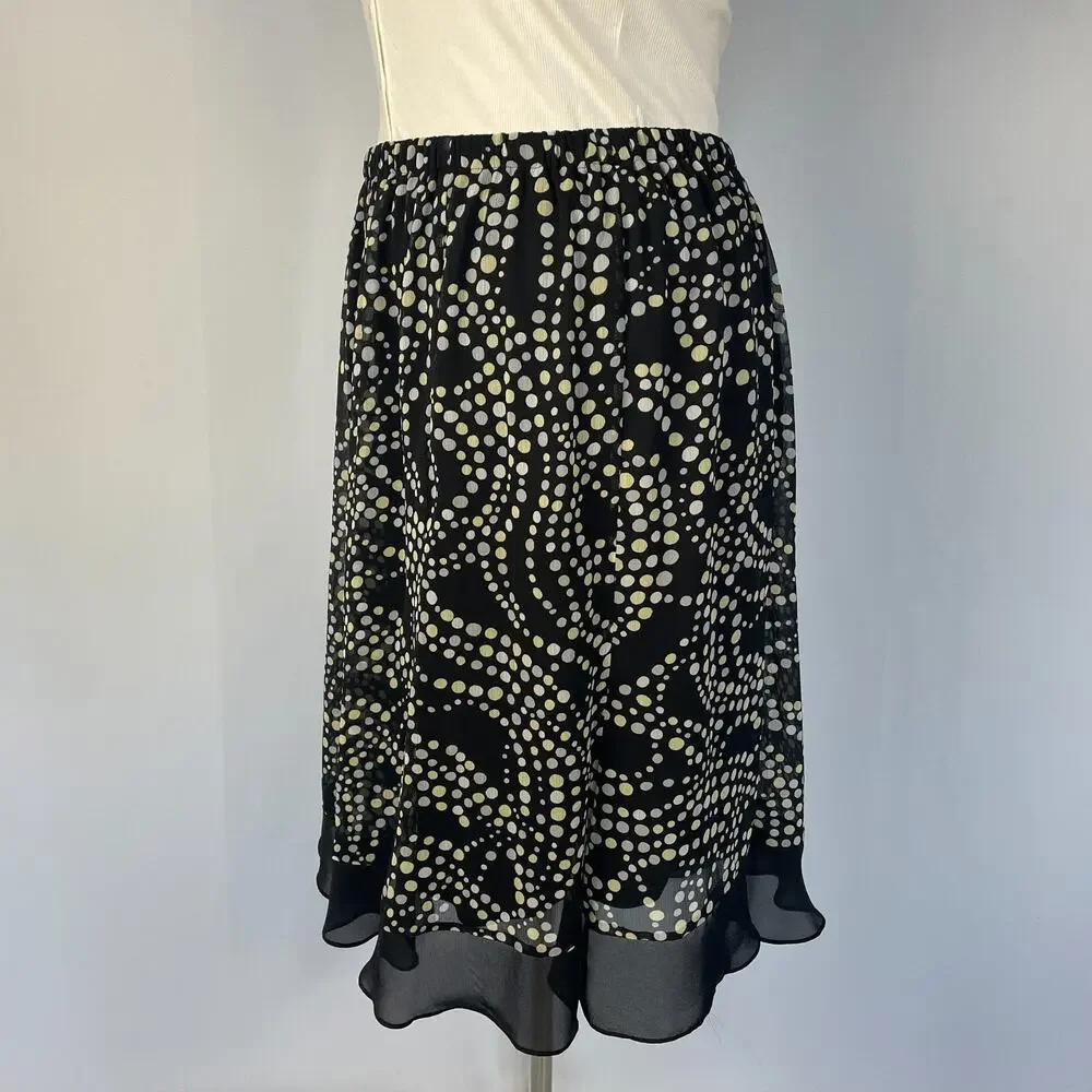 Y2K Skirt Plus Size 24W Black White Polka Dot Chiffon Flowy Pull On Minimal